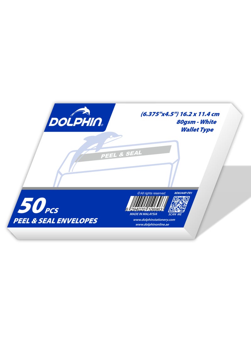 Dolphin White Premium Envelopes 10"x7", A5 Size, 100 GSM, Peel & Seal – Pack of 50, Premium Quality, Made in Malaysia  - Image 2