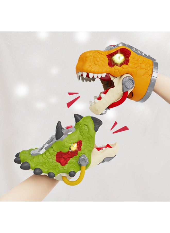 null - Children's Dinosaur Hand Puppet Animal Model Boy Ankylosaurus Triangle Tyrannosaurus Rex Gloves Dinosaur Head Sound And Light Toy-Color:Mecha Hand Puppet-Tyrannosaurus Rex [Lighting 3D Sound]] - Image 1