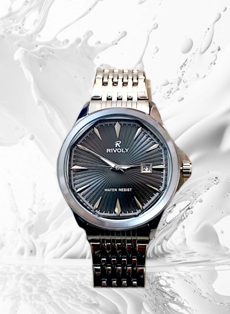 ريفولي ساعة يد للرجال من الستانلس ستيل بعرض انالوج وحركة كوارتز وعرض التاريخ، سهلة القراءة بتصميم عصري مقاوم للماء، ساعة يد كلاسيكية فاخرة بواجهة كبيرة - Image 2
