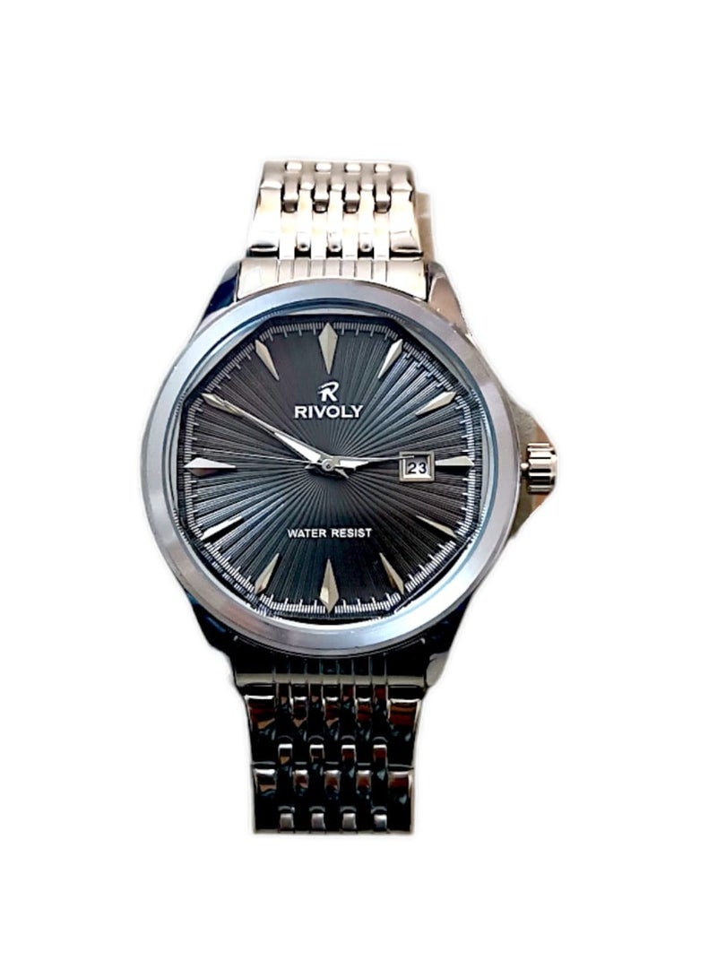 ريفولي ساعة يد للرجال من الستانلس ستيل بعرض انالوج وحركة كوارتز وعرض التاريخ، سهلة القراءة بتصميم عصري مقاوم للماء، ساعة يد كلاسيكية فاخرة بواجهة كبيرة - Image 3