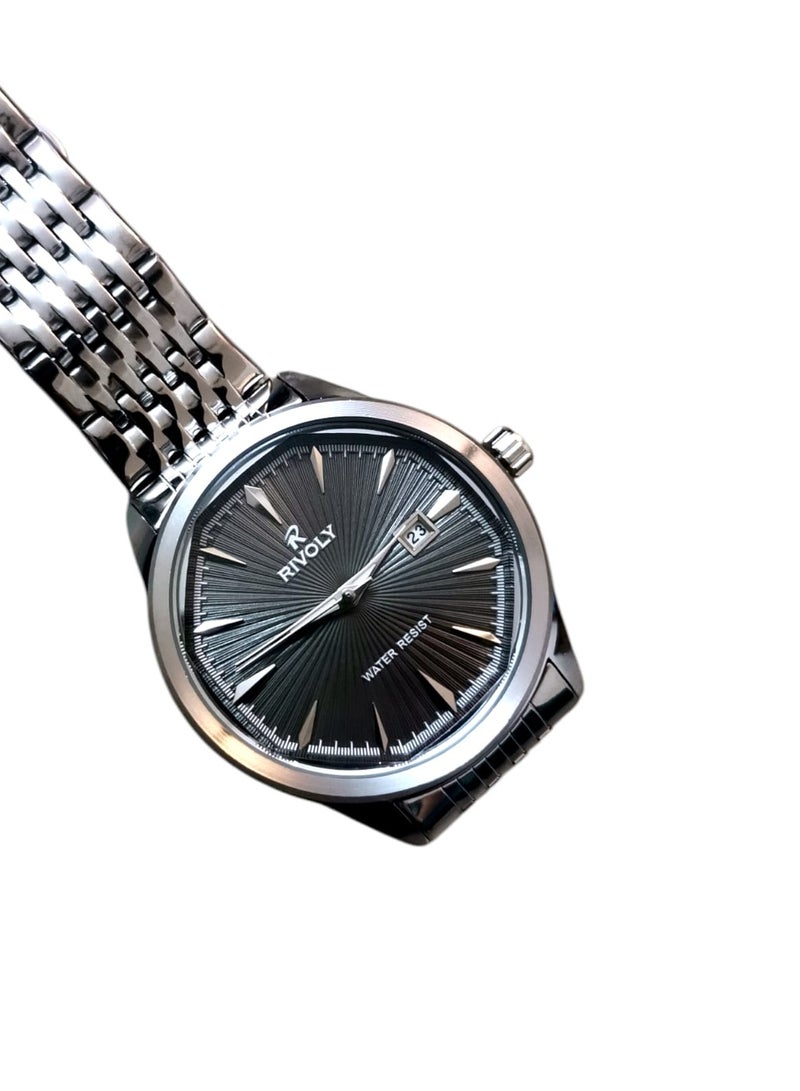 ريفولي ساعة يد للرجال من الستانلس ستيل بعرض انالوج وحركة كوارتز وعرض التاريخ، سهلة القراءة بتصميم عصري مقاوم للماء، ساعة يد كلاسيكية فاخرة بواجهة كبيرة - Image 4