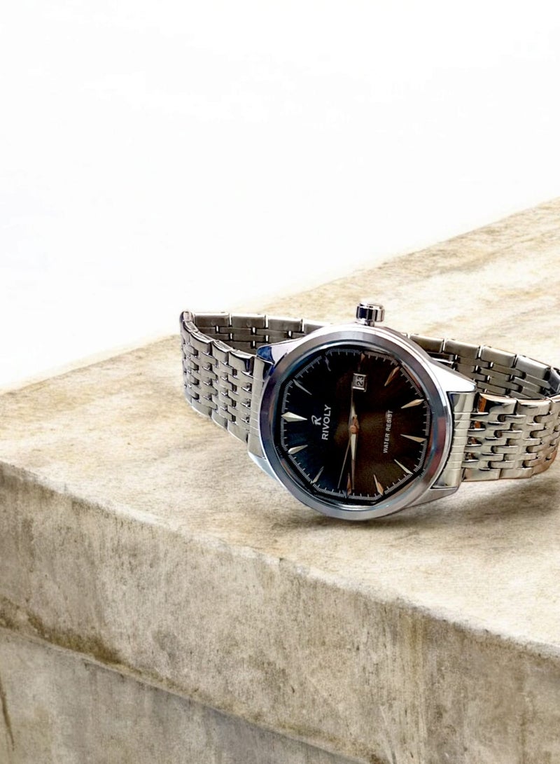 ريفولي ساعة يد للرجال من الستانلس ستيل بعرض انالوج وحركة كوارتز وعرض التاريخ، سهلة القراءة بتصميم عصري مقاوم للماء، ساعة يد كلاسيكية فاخرة بواجهة كبيرة - Image 5