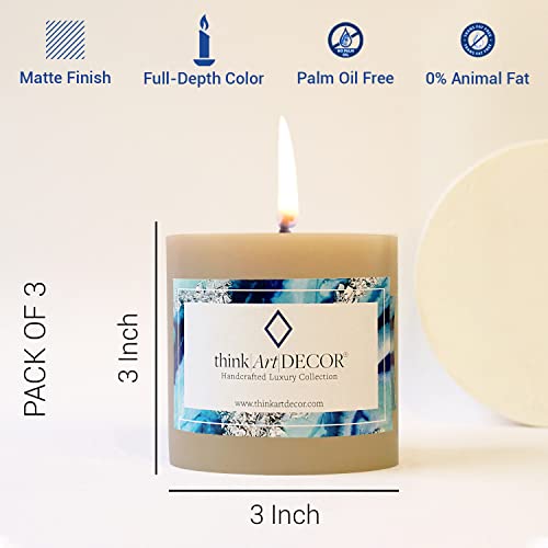 ThinkArtDecor Unscented Pillar Candles Set of 3 | 55 Hrs Each | 3X3 inch Smokeless & Dripless Wax Candles for Home Decor | Ivory - Image 3