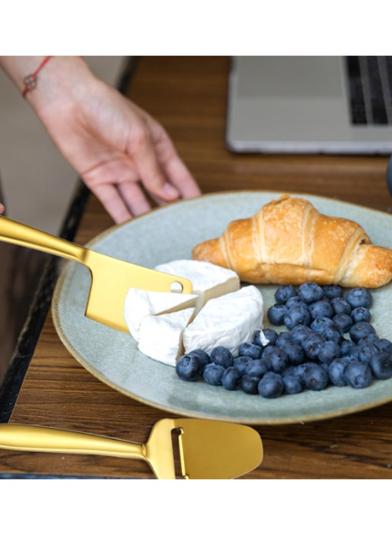 KASTWAVE 4pcs Stainless Steel Multifunctional Butter Spreader, Deluxe Sandwich Cream Cheese Condiment Knives Set Kitchen Tools,Easy to Spread for Jam Cheese Cream Slicer , (Golden) - Image 4