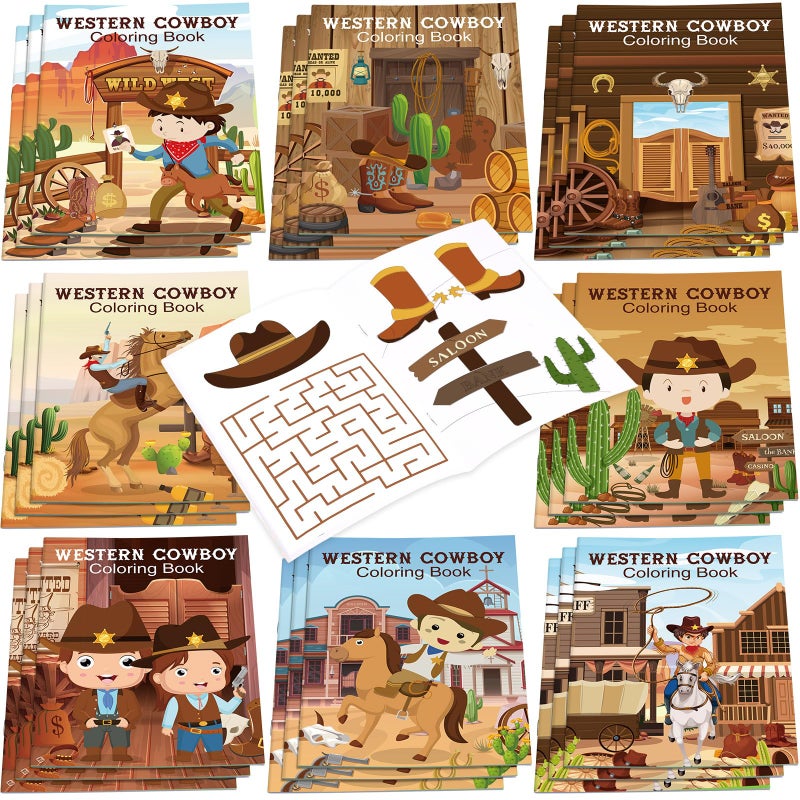 Nezyo 24 Pieces Cowboy Coloring Books Wild West Theme DIY Art Drawing Book Western Party Favors Cowboy Wanted Color Booklets Bulk for Western Wild West Birthday Gift Goodie Bag Filler - Image 1