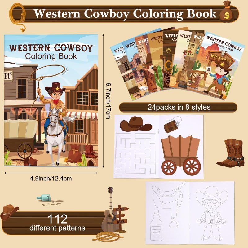 Nezyo 24 Pieces Cowboy Coloring Books Wild West Theme DIY Art Drawing Book Western Party Favors Cowboy Wanted Color Booklets Bulk for Western Wild West Birthday Gift Goodie Bag Filler - Image 2