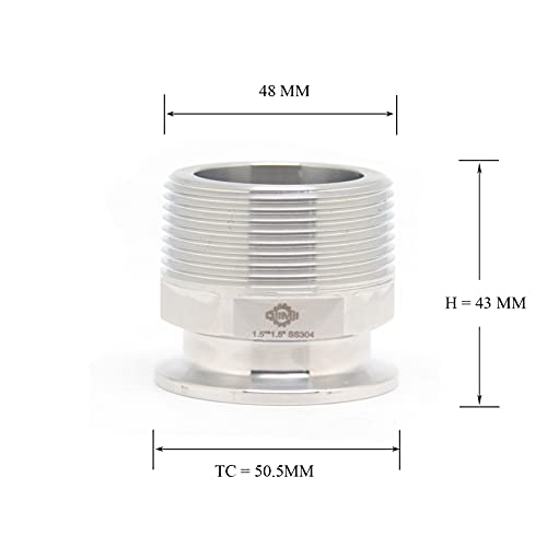 QiiMii 1.5" Tri Clamp Adapter to 1.5" MNPT Thread Ferrule Hexagonal Sanitary Pipe Fitting - Image 2