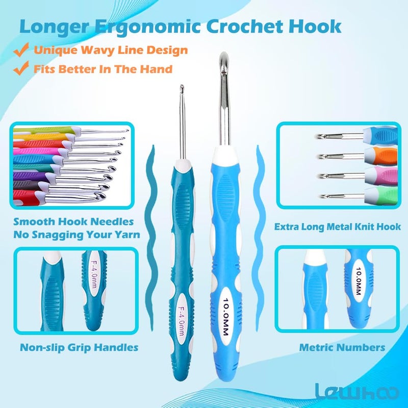 Lewhoo Ergonomic Crochet Hooks Set with Case, 13 Size Crochet Hooks for Arthritic Hands 2.0mm -10.0mm (B-N) - Image 5
