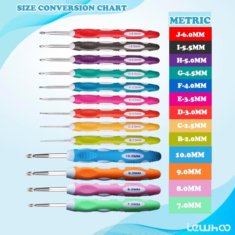 Lewhoo Ergonomic Crochet Hooks Set with Case, 13 Size Crochet Hooks for Arthritic Hands 2.0mm -10.0mm (B-N) - Image 2