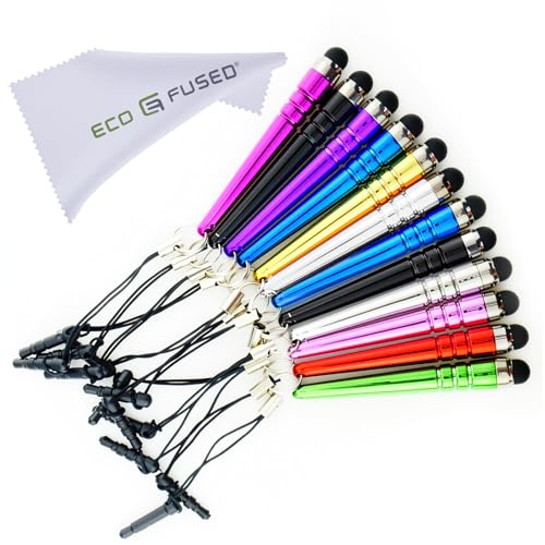 ECO-FUSED Stylus Pen Bundle 12 PackShort Stylus Pens with 35mm Jack Connector Compatible with All Capacitive Touchscreen Devices for iPad iPhone Samsung Phones Tablets Android Tablets and More - Image 1