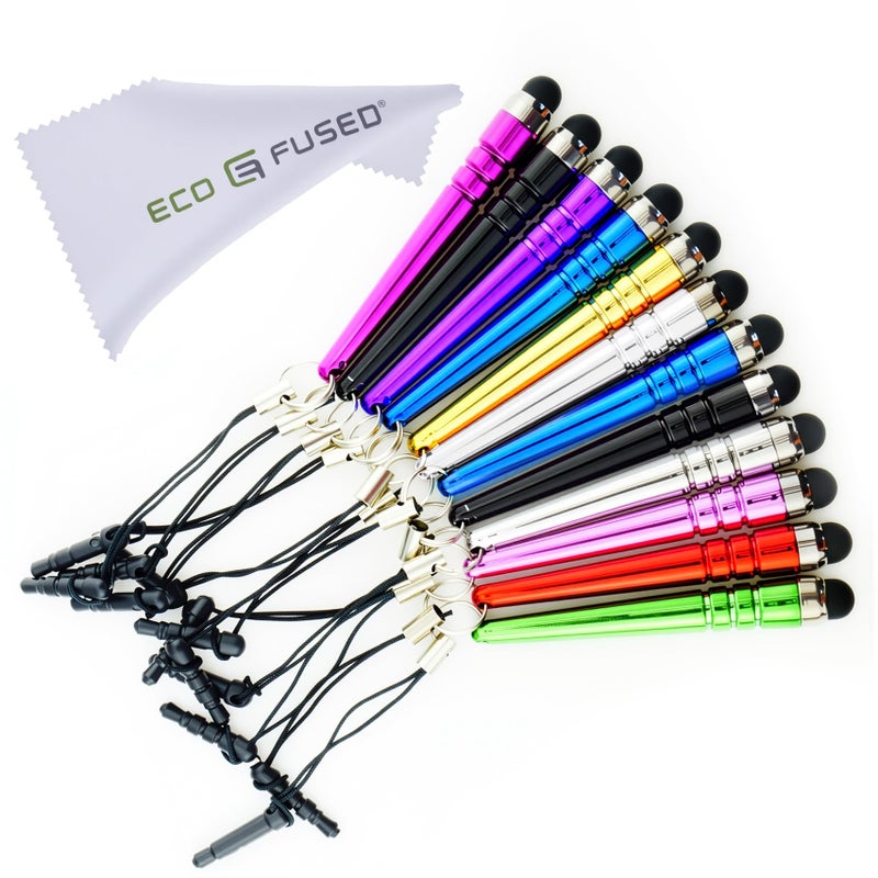 ECO-FUSED Stylus Pen Bundle 12 PackShort Stylus Pens with 35mm Jack Connector Compatible with All Capacitive Touchscreen Devices for iPad iPhone Samsung Phones Tablets Android Tablets and More - Image 2