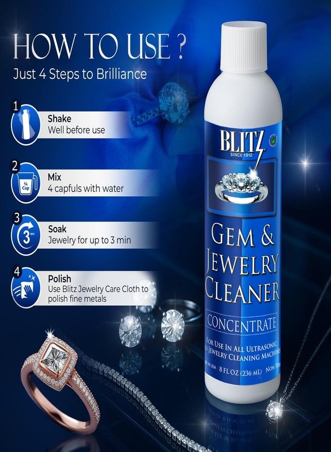 Blitz Gem & Jewelry Cleaner Liquid Concentrate for Gold, Silver, & Platinum Jewelry Cleans Non-Porous, Precious & Semi-Precious Stones. Non-Toxic, Non-Abrasive, & Planet Friendly Made in USA 8oz - Image 4