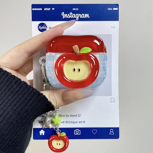 SGVAHY for Airpods 3 Case with Keychain Cute 3D Red Apple Pattern Design Soft Silicone Cover for Women Girls Anti-Fall Shockproof Protective Case for AirPods 3rd Generation - Image 2
