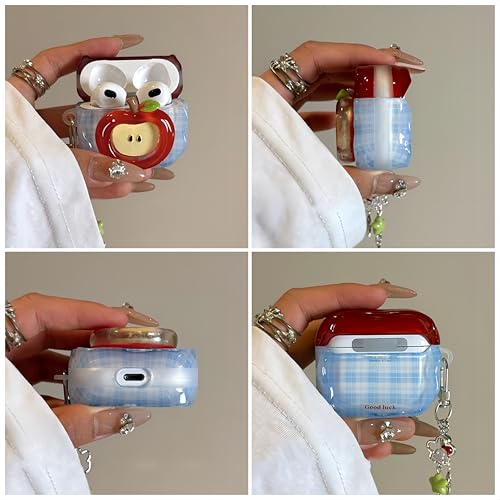 SGVAHY for Airpods 3 Case with Keychain Cute 3D Red Apple Pattern Design Soft Silicone Cover for Women Girls Anti-Fall Shockproof Protective Case for AirPods 3rd Generation - Image 5