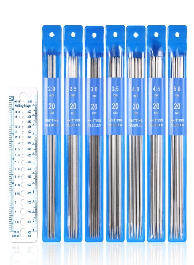 AIEX 35pcs Double Pointed Knitting Needles Set, 7 Sizes DPNS Knitting Pins 2 mm to 5 mm Sweater Socks Knitting Needles Kit Stainless Steel Yarn Needles for Weaving Project Beginner Kids (7.9 Inch Long) - Image 1