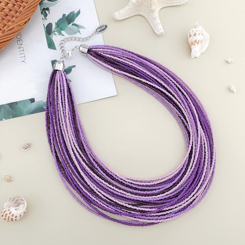Bocar Multi Layer Chunky Bib Statement Seed Beads Cluster Collar Necklace for Women Gift (NK-10351) - Image 3