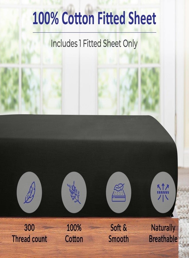 ROYALE LINENS ملاءة سرير رويال لينينز، 300 خيط، قطن ممشط طويل التيلة 100% - ملاءة سفلية فائقة النعومة بجيب عميق - ملاءة سرير سوداء مقاس كوين - ملاءة سرير كوين فقط - ملاءة مطاطية (كوين، أسود) - Image 3