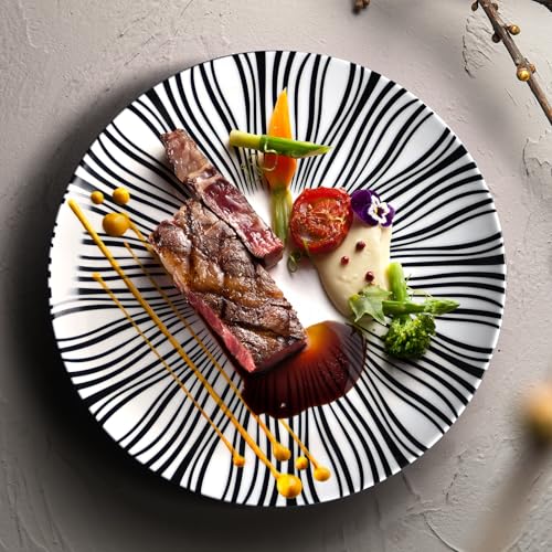 AYFDISHS 6" Appetizer Plates Set of 6, Black and White Striped Ceramic Dessert Plates, Zebra Pattern Dinner Plates Set for Salad Sandwiches, Minimalist Porcelain Dish Set, Microwave & Dishwasher Safe - Image 3