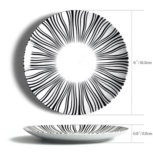 AYFDISHS 6" Appetizer Plates Set of 6, Black and White Striped Ceramic Dessert Plates, Zebra Pattern Dinner Plates Set for Salad Sandwiches, Minimalist Porcelain Dish Set, Microwave & Dishwasher Safe - Image 2