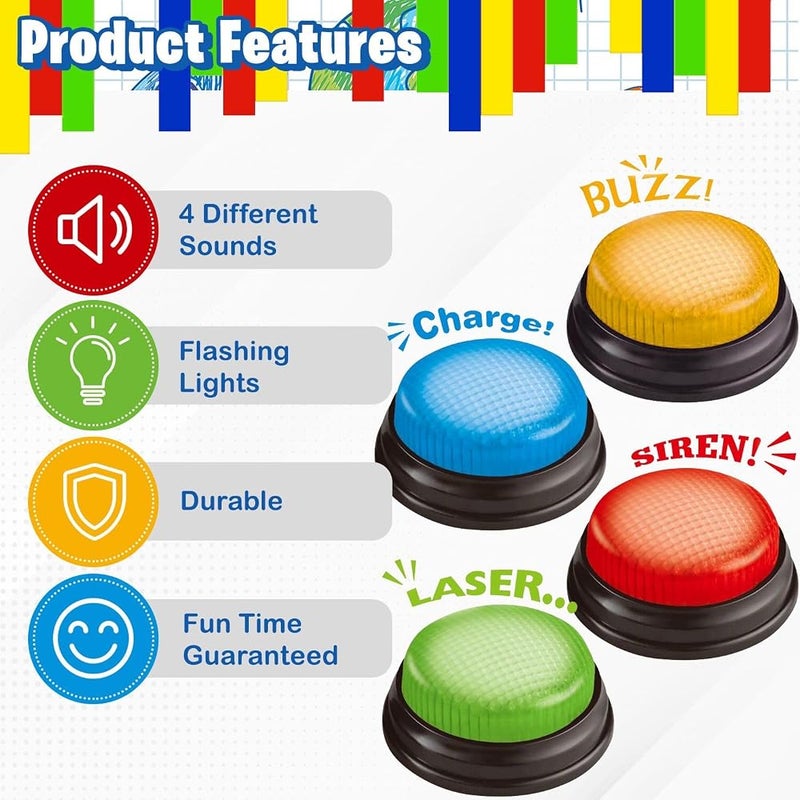Home Smart Answer Buzzer Set of 4 Lights & Sound Buzzer for Quiz Game Assorted Colored Classroom activity and Show Game - Image 2