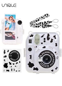 Unique 3 Pack Clear Camera Case Compatible with Fujifilm Instax Mini 12 Instant Camera, Clear Instax Mini 12 Case with Photo Pocket Holds and Adjustable Shoulder Strap & Cute Camera Sticker (Black and White)  - Image 1