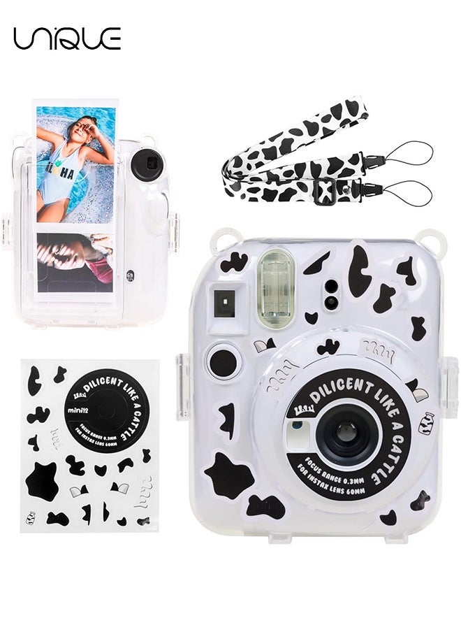 Unique 3 Pack Clear Camera Case Compatible with Fujifilm Instax Mini 12 Instant Camera, Clear Instax Mini 12 Case with Photo Pocket Holds and Adjustable Shoulder Strap & Cute Camera Sticker (Black and White)  - Image 1