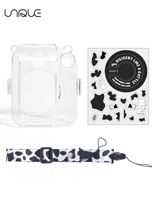 Unique 3 Pack Clear Camera Case Compatible with Fujifilm Instax Mini 12 Instant Camera, Clear Instax Mini 12 Case with Photo Pocket Holds and Adjustable Shoulder Strap & Cute Camera Sticker (Black and White)  - Image 4