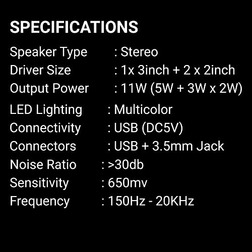 Ant Esports GS270 2.1 Stereo Wired Gaming Speakers with Subwoofer, RGB Lights Stereo Bass 11W - Black - Image 5