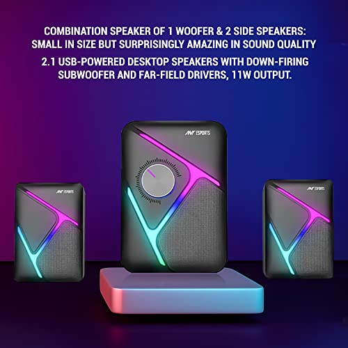 Ant Esports GS270 2.1 Stereo Wired Gaming Speakers with Subwoofer, RGB Lights Stereo Bass 11W - Black - Image 3