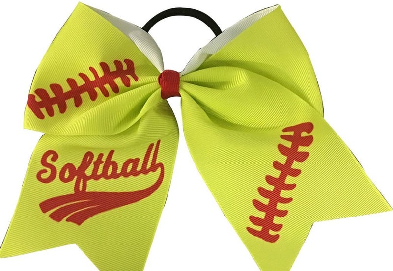 Infinity Collection Softball Hair Bow - 6.5" Cheer Bow Hair Accessory - Perfect Softball Player Gift - Red Stitch - Image 1