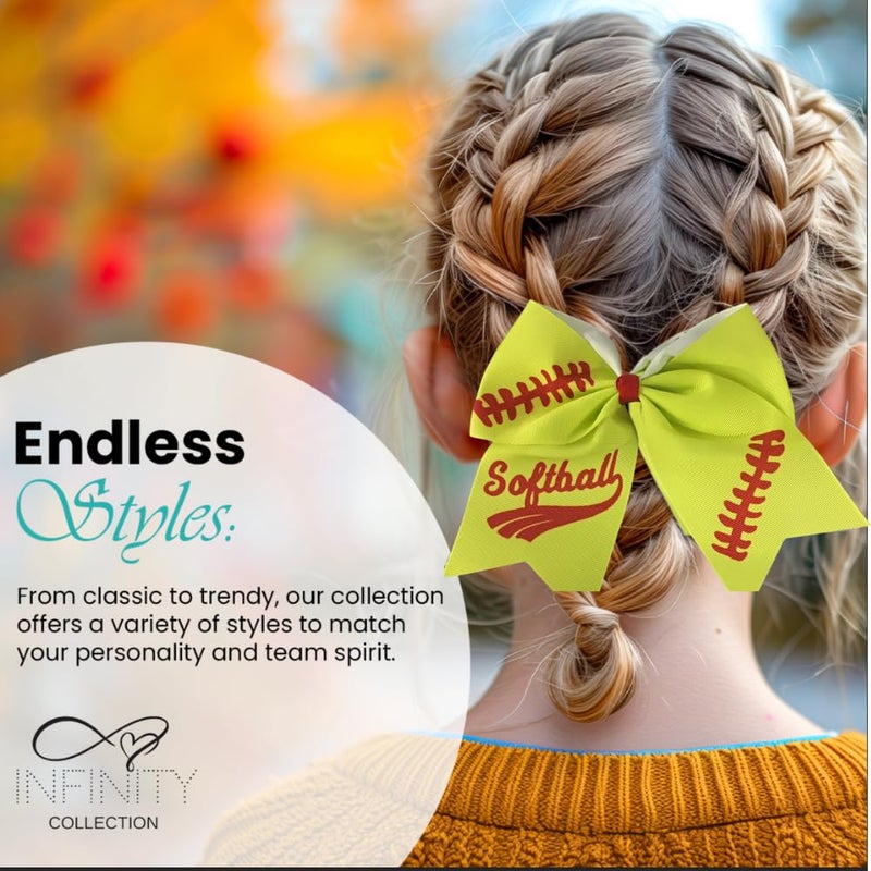 Infinity Collection Softball Hair Bow - 6.5" Cheer Bow Hair Accessory - Perfect Softball Player Gift - Red Stitch - Image 3