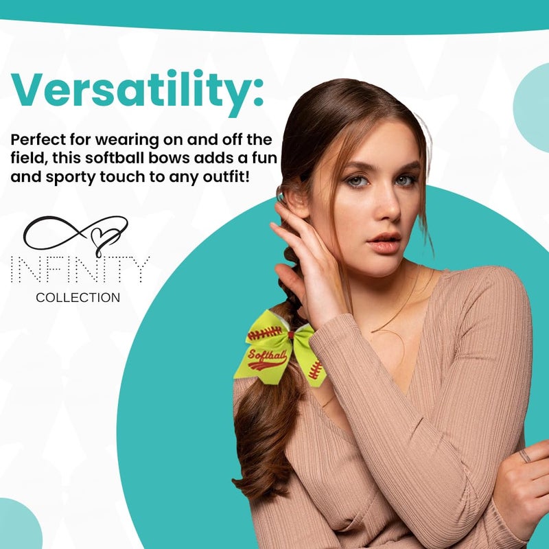 Infinity Collection Softball Hair Bow - 6.5" Cheer Bow Hair Accessory - Perfect Softball Player Gift - Red Stitch - Image 5