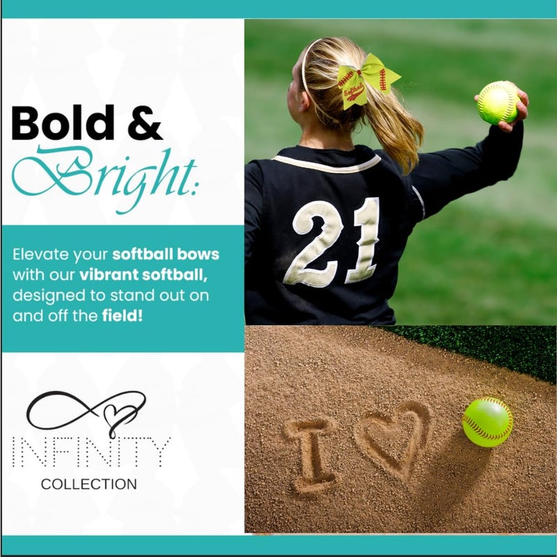 Infinity Collection Softball Hair Bow - 6.5" Cheer Bow Hair Accessory - Perfect Softball Player Gift - Red Stitch - Image 2