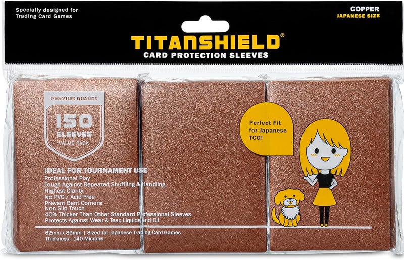 TitanShield (150 Sleeve) Colored Small Japanese Sized Trading Card Sleeves Deck Protector for Yu-Gi-Oh, Cardfight!! Vanguard & More (Copper) - Image 1