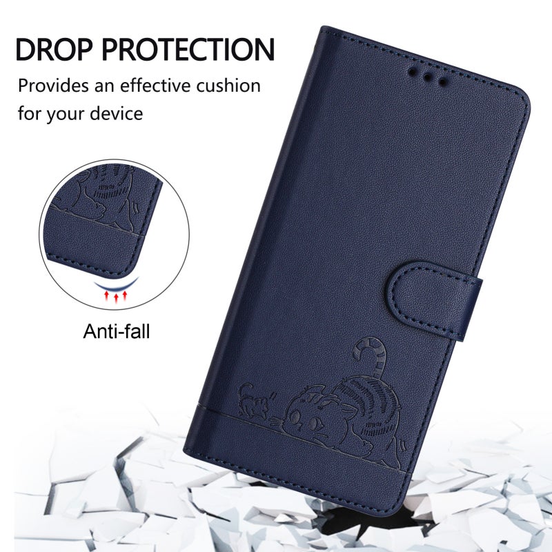 BURAQ Case Cover For Infinix Note 40 Pro 5G X6851 Cat Rat Embossed Pattern RFID Leather Phone Case with Lanyard(Blue) - Image 4