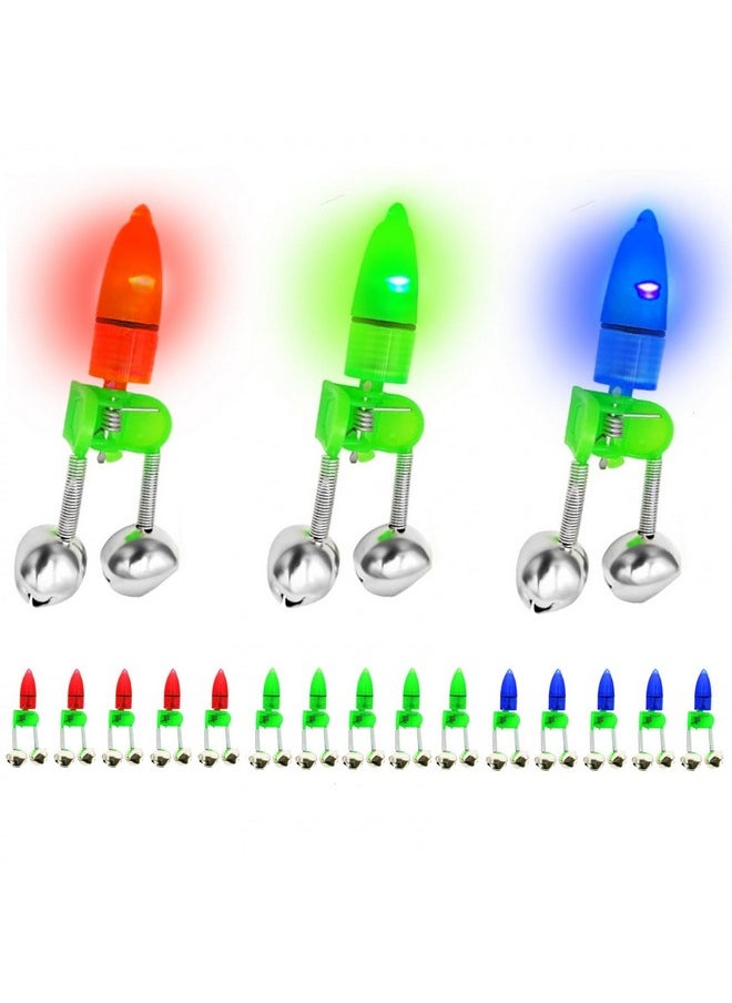 SenseYo 15 Pcs Fishing Bells Clips Fishing Rod Alarm With Dual Alert Bells With Colorful Lights (Red Green Blue)  - Image 1