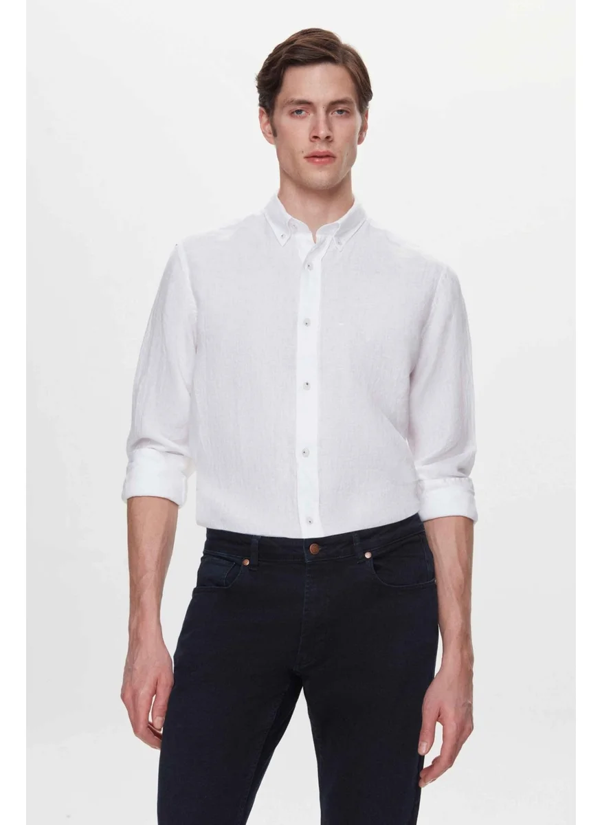 دي أس دامات Comfort White 100% Linen Shirt 2HC02G803265M