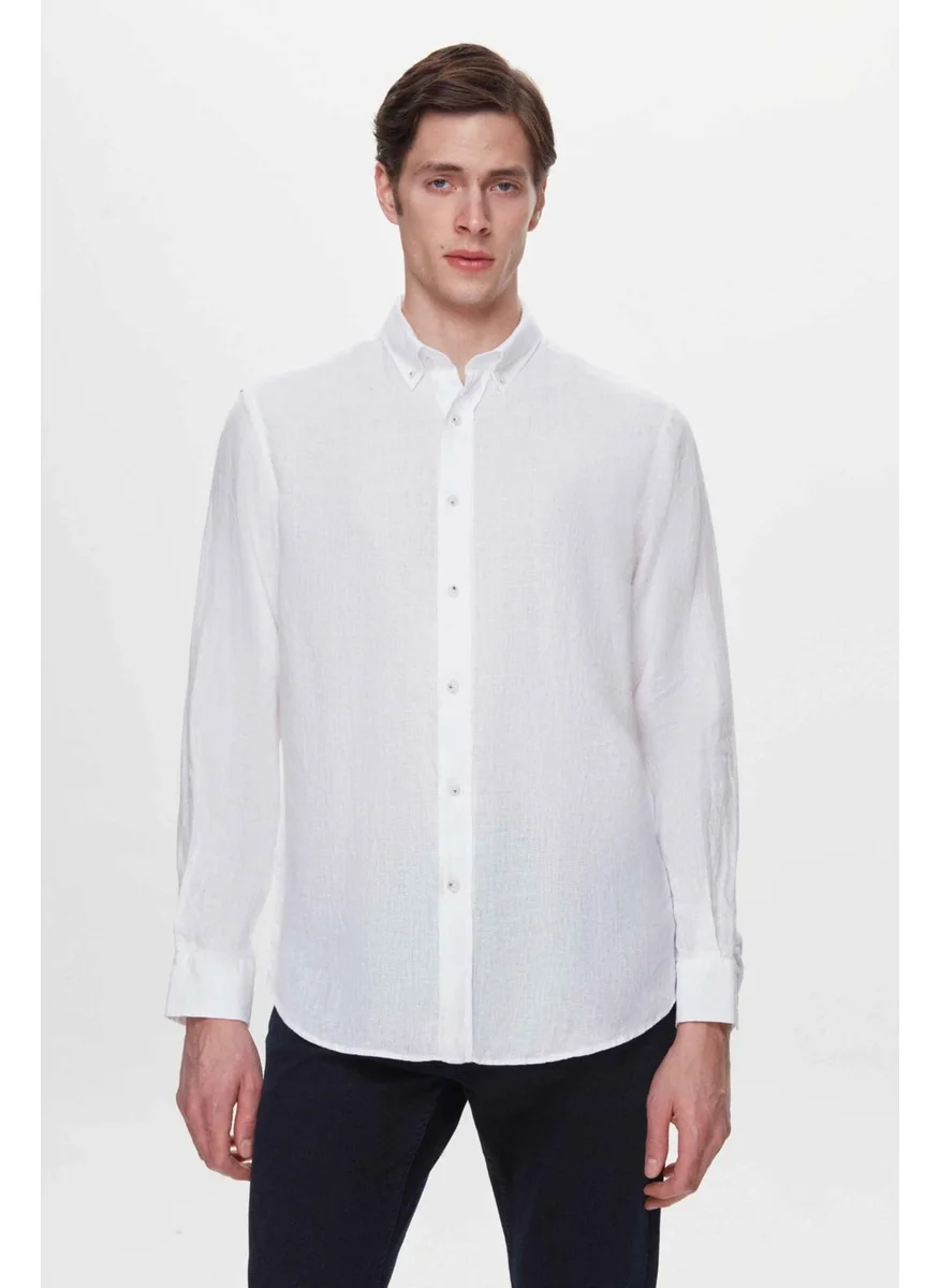 دي أس دامات Comfort White 100% Linen Shirt 2HC02G803265M
