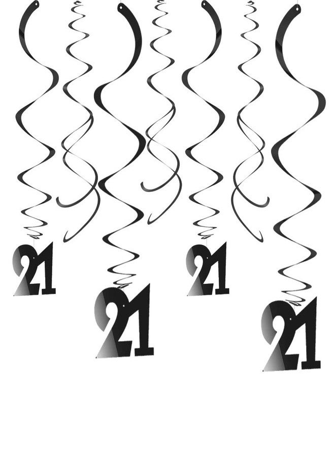 Aimto زينة عيد ميلاد Aimto Black 21 Party Swirl - زينة معلقة على السقف من رقائق معدنية لحفلات عيد الميلاد الحادي والعشرين والذكرى السنوية الحادية والعشرين - عبوة من 20 قطعة - Image 1