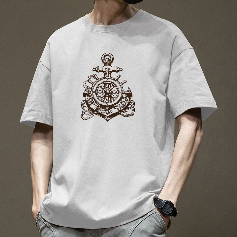 Heavyweight Short-Sleeve T-Shirt for Men, Summer Ins Trendy Brand, Loose Versatile Printed Comfortable Casual Half-Sleeve T-Shirt - Image 4