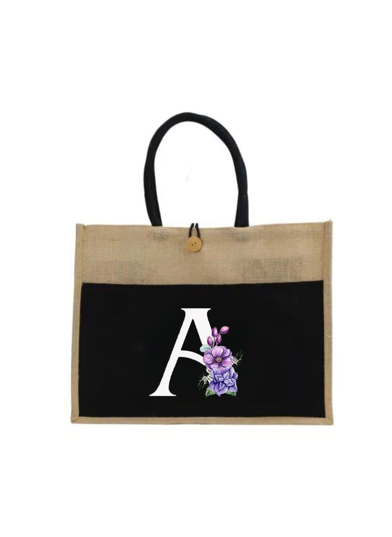 PRINTSHOP4ME - Jute Bag Initial Letter Printed Design–Reusable,Durable Tote Bag For Gifting Or Everyday Use|Used For Festive Celebrations&Gifts For Special Person - Image 1
