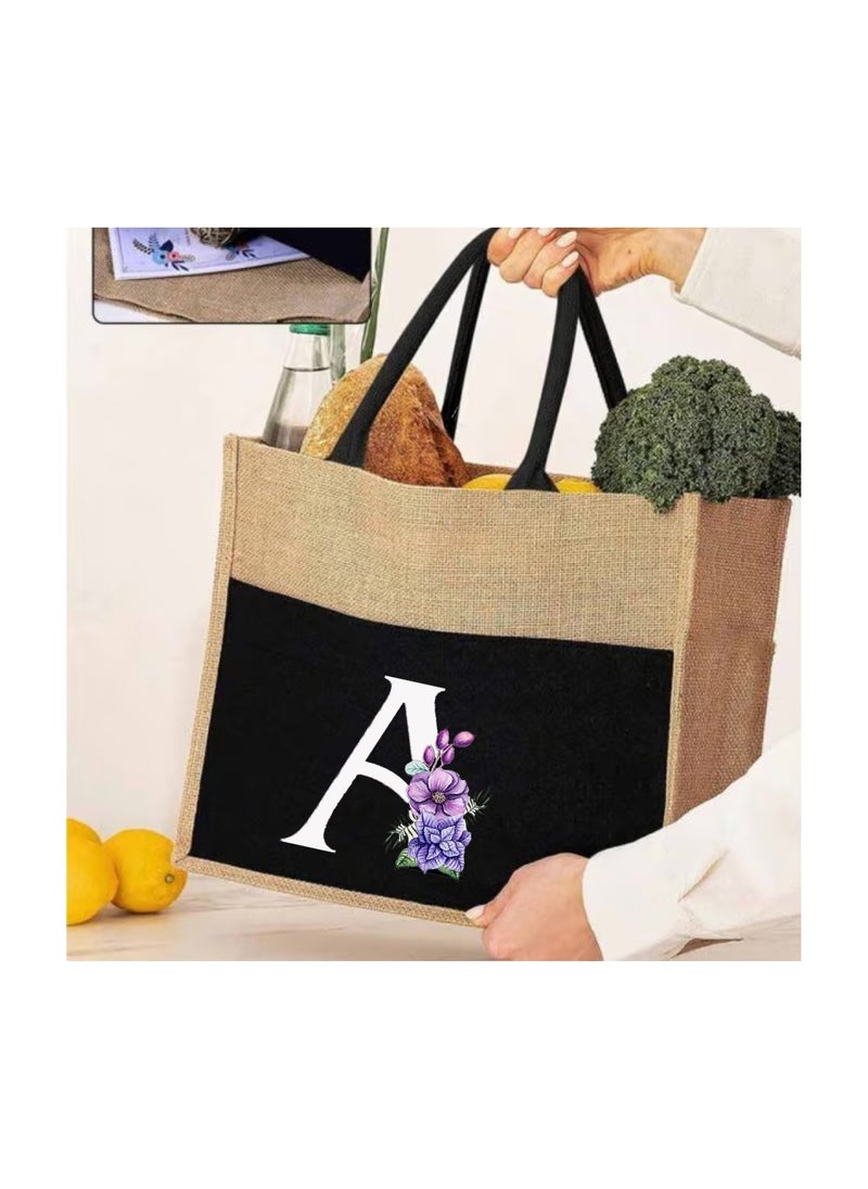 PRINTSHOP4ME - Jute Bag Initial Letter Printed Design–Reusable,Durable Tote Bag For Gifting Or Everyday Use|Used For Festive Celebrations&Gifts For Special Person - Image 1