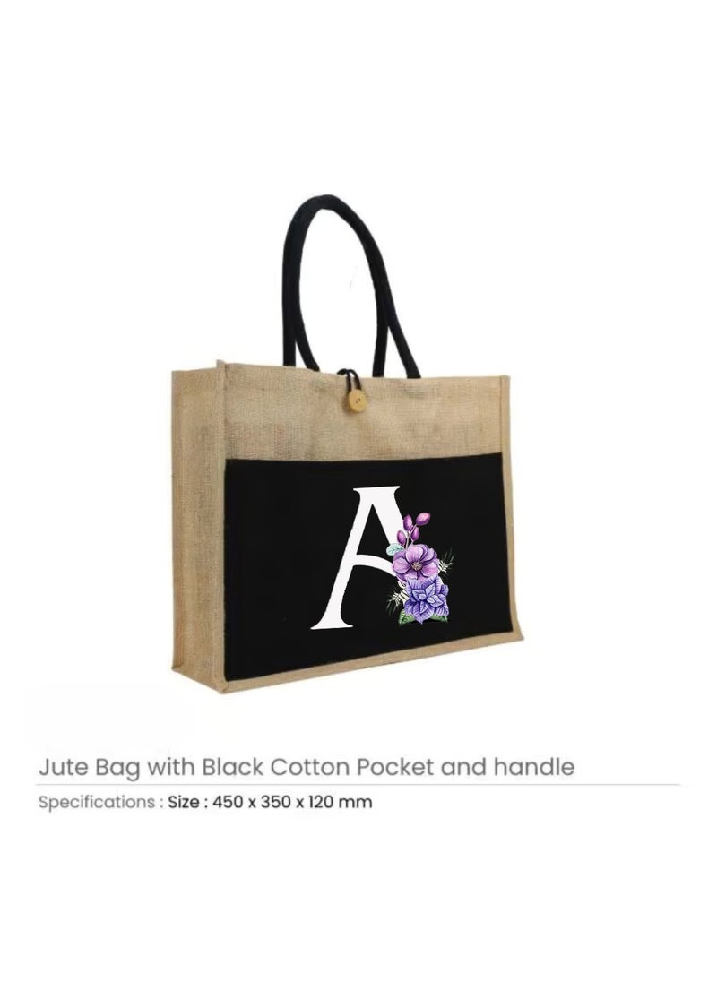 PRINTSHOP4ME - Jute Bag Initial Letter Printed Design–Reusable,Durable Tote Bag For Gifting Or Everyday Use|Used For Festive Celebrations&Gifts For Special Person - Image 1