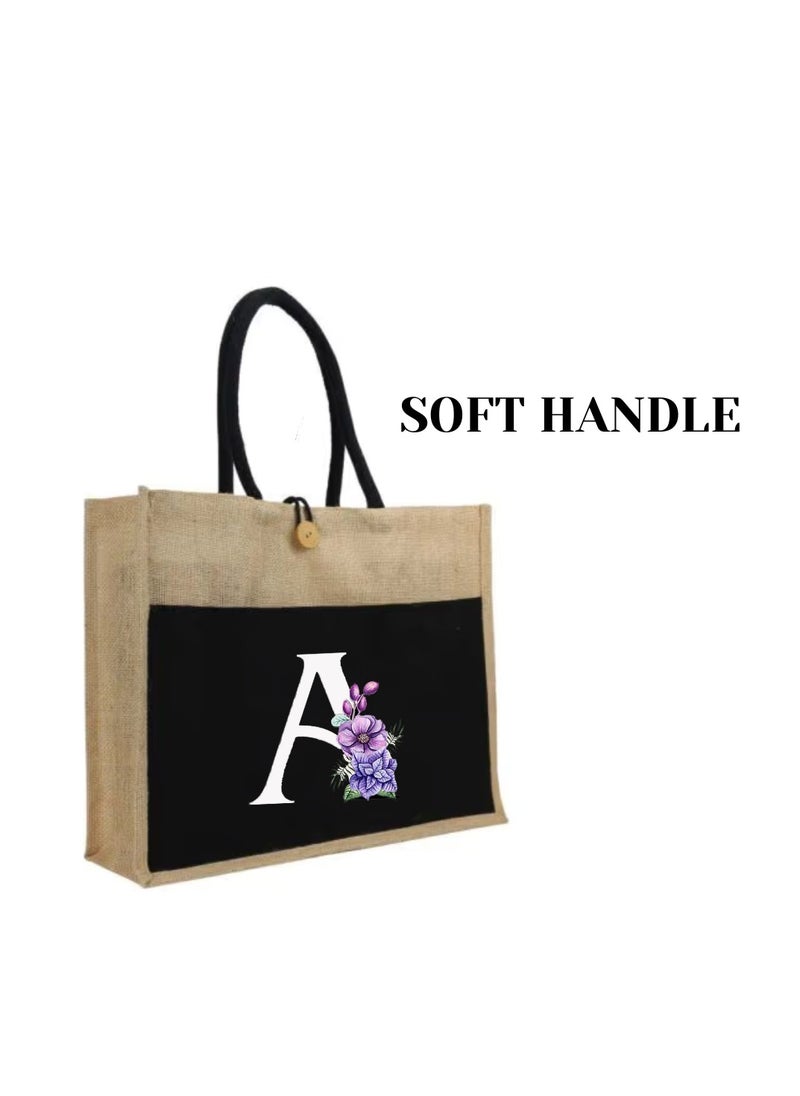 PRINTSHOP4ME - Jute Bag Initial Letter Printed Design–Reusable,Durable Tote Bag For Gifting Or Everyday Use|Used For Festive Celebrations&Gifts For Special Person - Image 1