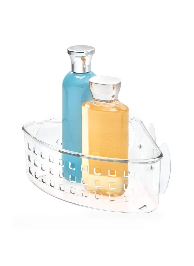 InterDesign iDesign Plastic Corner Shower Caddy and Bathroom Organizer Basket with Suction Cups - 9 "" x 7 "" x 3.5 ""  Clear  - Image 1