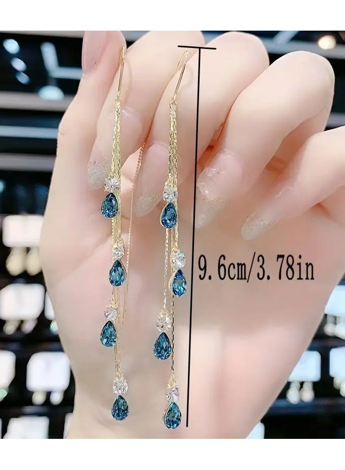 Home Clearance Sale Elegant Green Rhinestone Tassel Earrings - Luxurious Alloy Dangle Jewelry for Women, Perfect for Casual Attire & Special Occasions - Image 3
