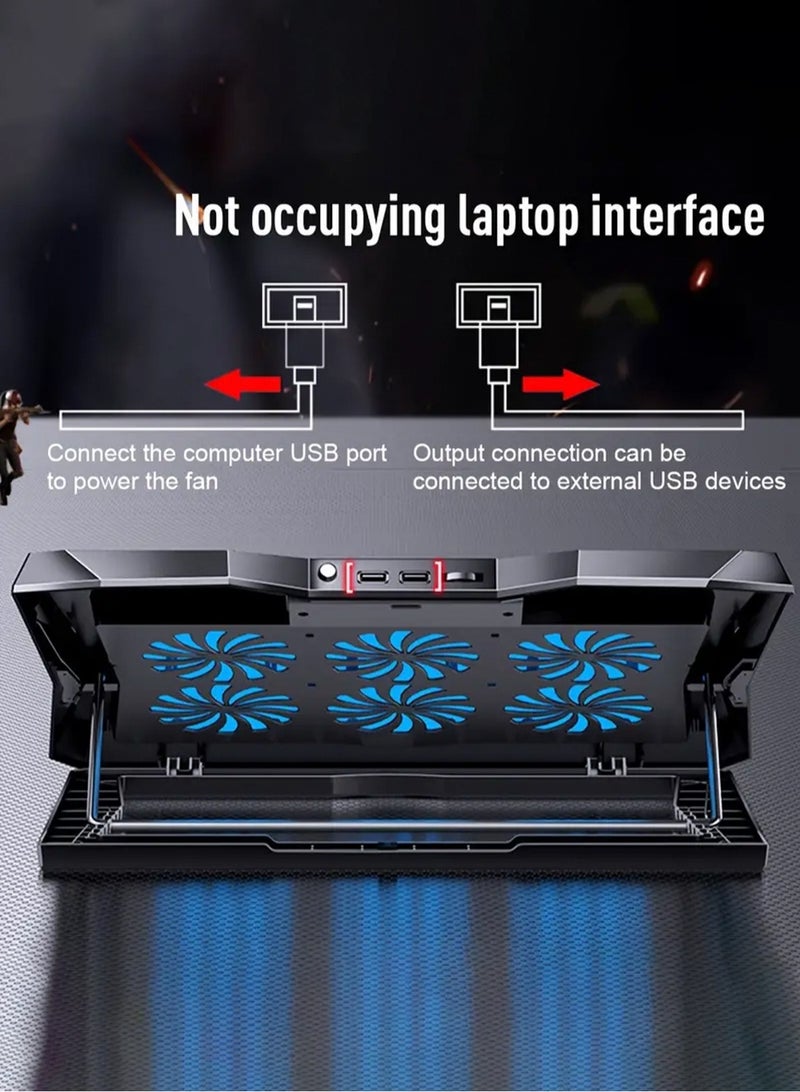 MC 2-in-1 Laptop Cooling Stand Large Size Radiator Lifting Folding Desktop Base Heat Dissipation Bracket for Gaming Notebook with Adjustable Speeds 6 Quiet Fans for Fast Cooling Built-in Stand Feature Height Adjustment in 6 Levels USB Powered Compatible with Notebooks Up to 18 Inches Q3（Black） - Image 3