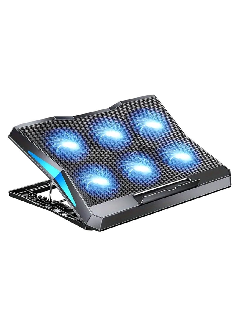 MC 2-in-1 Laptop Cooling Stand Large Size Radiator Lifting Folding Desktop Base Heat Dissipation Bracket for Gaming Notebook with Adjustable Speeds 6 Quiet Fans for Fast Cooling Built-in Stand Feature Height Adjustment in 6 Levels USB Powered Compatible with Notebooks Up to 18 Inches Q3（Black） - Image 1
