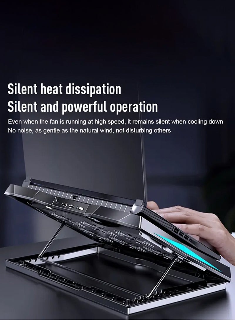 MC 2-in-1 Laptop Cooling Stand Large Size Radiator Lifting Folding Desktop Base Heat Dissipation Bracket for Gaming Notebook with Adjustable Speeds 6 Quiet Fans for Fast Cooling Built-in Stand Feature Height Adjustment in 6 Levels USB Powered Compatible with Notebooks Up to 18 Inches Q3（Black） - Image 4