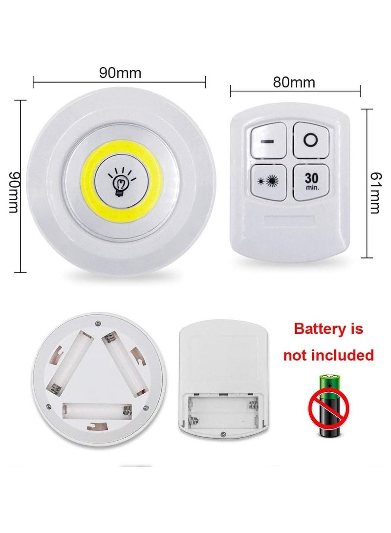 مصباح LED لاسلكي COB | إضاءة ليلية حائطية قابلة للتعديل السطوع للخزانة المظلمة مع مؤقت (أبيض) - مجموعة من 3 مصابيح وجهاز تحكم عن بُعد - Image 3